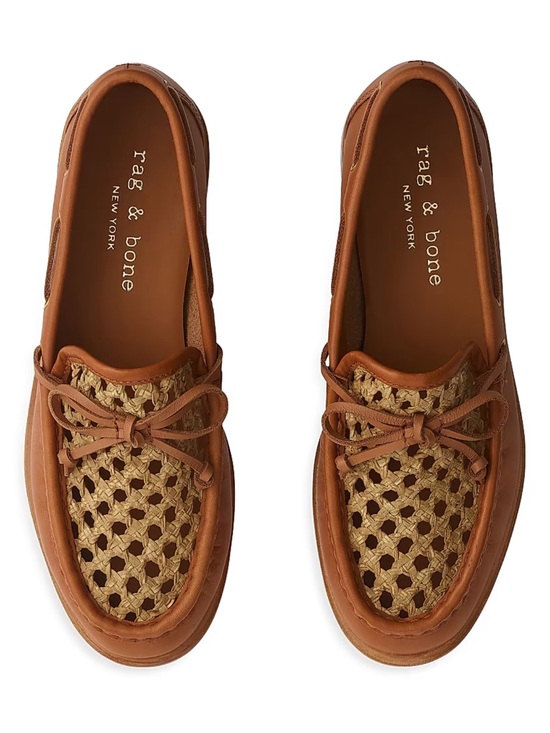 rag & bone Shoes - rag & bone Carter Woven-Trim Leather Boat Shoes - Size 39.5 Women’s